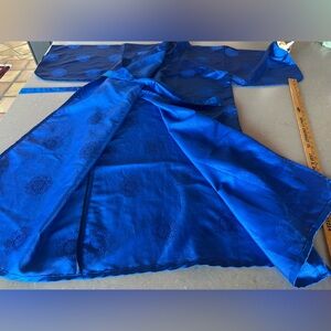 Japanese Kimono Robe Blue Patterned Design One Size Wrap Dress Style